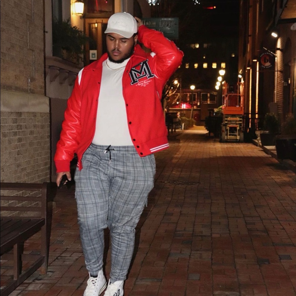 Plus Contrast Panel Harrington Varsity Jacket
